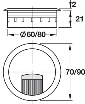 Kabeldoorvoer, rond, boordiameter 60 of 80 mm