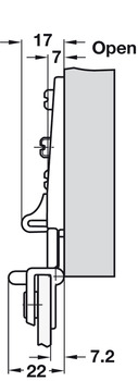 Glasdeurscharnier, voor deurmontage zonder glasboring, inliggende montage