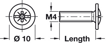 Metaalschroef, platkop, combi-kruiskop M4, kopdiameter 10 mm, verzinkt