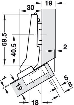 Potscharnier, Clip Top Blumotion 95°, voor hoekkasten met gelijkliggende fronten