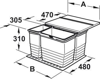 Drievoudige afvalemmer, voor Blum Tandembox, 2 x 8 en 1 x 17 liter