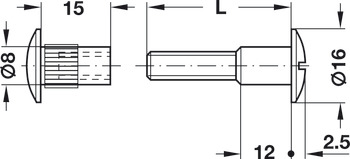 Verbindingsschroef en huls, met schroefdraad M6, sleufkop, geribbeld, staal