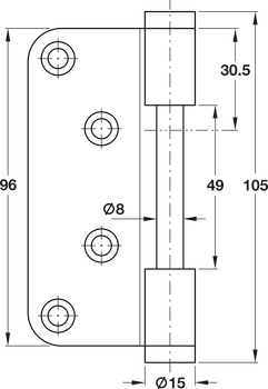 Stiftpaumelle-deurdeel, Simonswerk V 0087 WF, voor stompe binnendeuren tot 70 kg