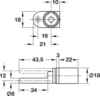 Centrale draaivergrendeling, Häfele Symo, cilinderbehuizing zonder kern, voor wisselcilinder, met 1-zijdige bevestigingsplaat