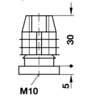 Meubelglijder, met binnendraad M10, om in te persen/-steken in vierkante buizen