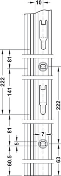 Rasterrail, vertikaalsysteem NB, met enkele gatenrij voor afsluiting aan de zijkant