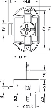 Draaistangslot, Push-Lock, doornmaat 25 mm, tweezijdig bedienbaar