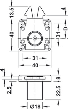 Opschroefslot voor rolluiken, voor vast gemonteerde plaatjescilinder, doornmaat 24,5 mm