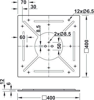 Tafel-bevestigingsplaat, versterkt, voor tafelbladen-diameter tot 1200 mm