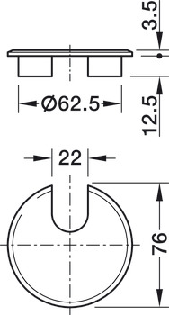 Kabeldoorvoer, rond, boordiameter 63 mm, 1-delig