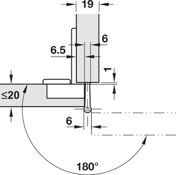 Projectscharnier, Häfele Aximat 100 A, voor tussenwandmontage, voeg 6 mm