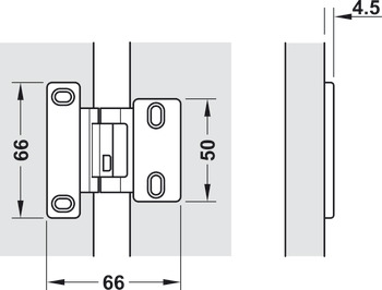 Speciaal scharnier, voor gecoate deuren (HPL), voor tussenwandmontage, 6 mm voeg
