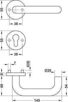 Deurkrukgarnituur, roestvast staal, Startec, PDH3102, rozet