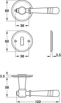 Deurkrukgarnituur, staal/messing, Scheitter, model 185Z/284/285