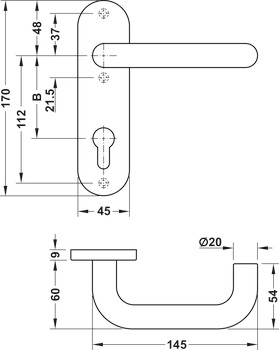 Deurkrukgarnituur, roestvast staal, Startec, PDH3102, kortschild