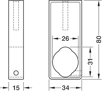 Combi-middendrager voor kastroede, voor kastroede OVA 30 x 15 mm en kastroede rond diameter 25 mm