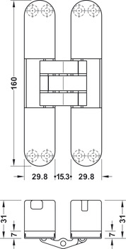 Deurscharnieren, onzichtbaar, voor stompe binnendeuren tot 80/100 kg