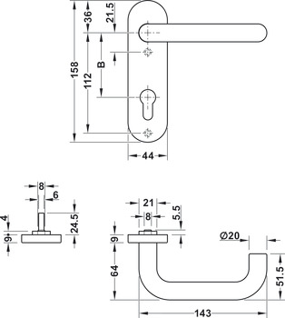 Deurkrukgarnituur, rvs, model PDH5102