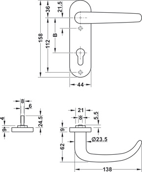 Deurkrukgarnituur, rvs, model PDH5104