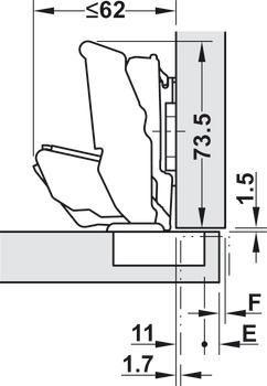 Potscharnier, Clip Top 125°, zijwandmontage, met zelfsluitmechanisme