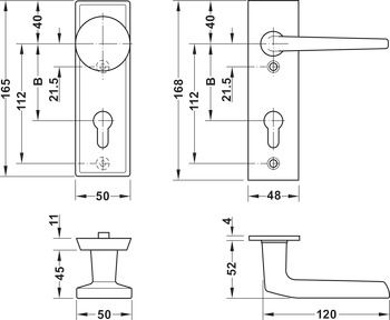 Deurkrukgarnituur, aluminium, model A91.12 SB1-KS, kortschild
