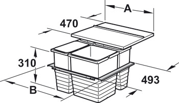Viervoudige afvalemmer, voor Blum Legrabox, 2 x 8 en 2 x 17 liter