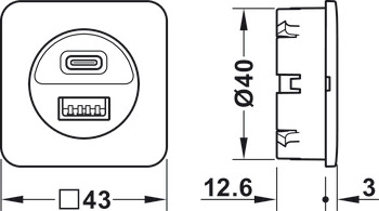USB-oplader, Häfele Loox5, USB-A / USB-C, 24 V