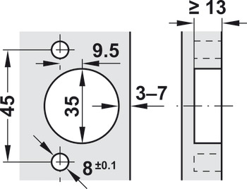 Hoekscharnier 45°, Blum Clip Top Blumotion 110°, voor hoekkasten met gelijkliggende fronten