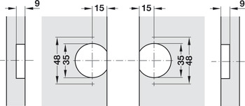 Vouwdeurscharnier, voeg 0-10 mm, openingshoek 180°, met zelfsluitmechanisme