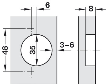 Potscharnier, Duomatic 105°, voor dunne houten deuren vanaf 10 mm, tussenwandmontage
