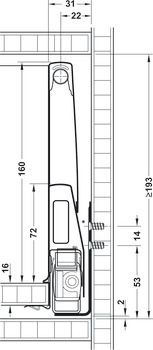 Lade-garnituur, Häfele Matrix Box P50, met zijwandverhoging, ladehoogte 92 mm, draagvermogen 50 kg