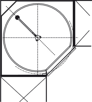Driekwart-draaibeslag, Kesseböhmer Revo, voor hoekkast, met 90°-deuren