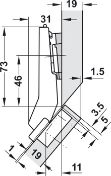 Potscharnier, Clip Top Blumotion 110°, voor hoekkasten met gelijkliggende fronten