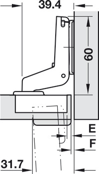 Potscharnier, Häfele Duomatic 94°, voor houten deuren tot 40 mm, inliggende montage