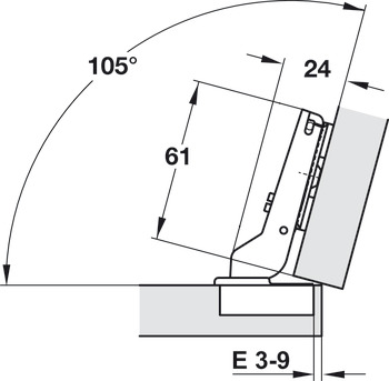 Potscharnier, Häfele Duomatic 94°, voor 15° hoektoepassingen