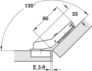 Potscharnier, Häfele Metalla 510 110°, voor 45°-hoektoepassing, halfopliggend