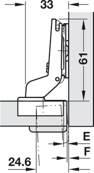 Potscharnier, Häfele Duomatic 94°, voor dikke deuren en profieldeuren tot 35 mm, inliggende montage